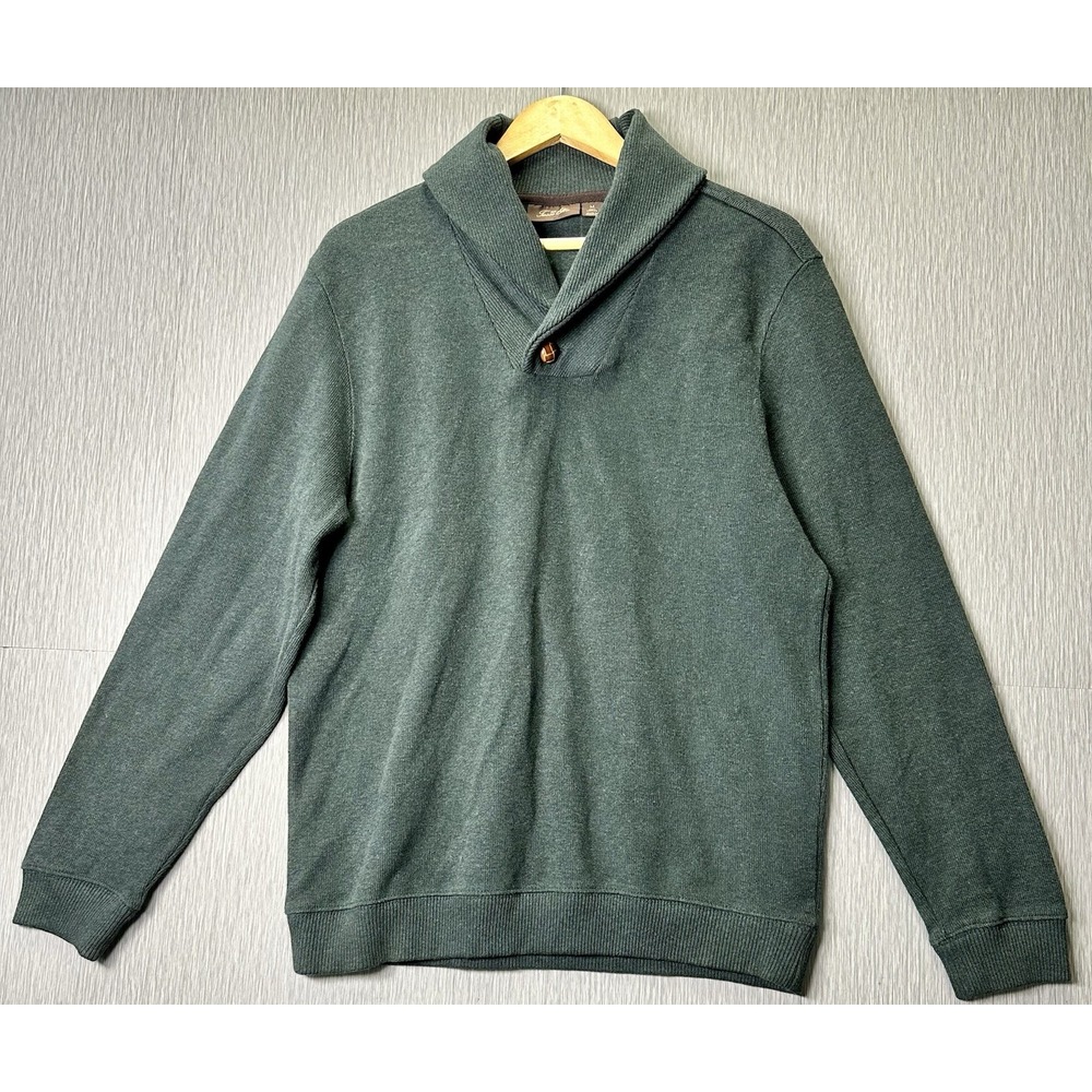 Tasso Elba Mens M Green 100% Cotton Knit High Neck Pullover Sweater‎
